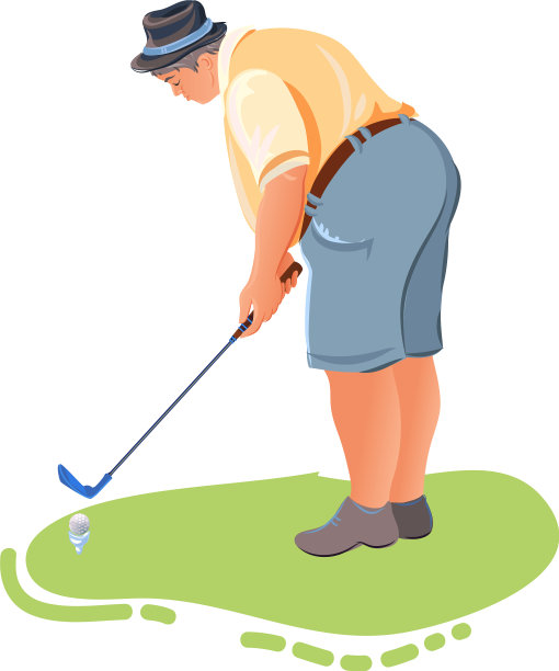 男人在草地上用高尔夫球杆打高尔夫球图片下载