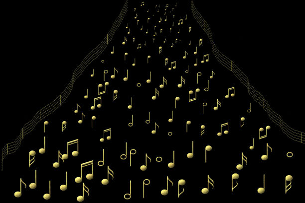 黑色背景上的金色音符图片下载