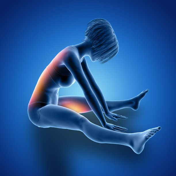 3D女性坐着伸展和肌肉使用突出图片下载