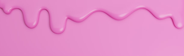 融化的草莓冰淇淋流与复制空间的粉红色横幅背景。，3d模型和插图。图片下载