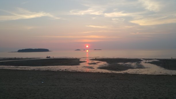韩国日落海滩图片下载