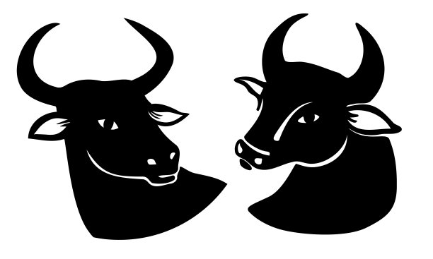 牛年。中国新年插图。一套手绘矢量墨水动物剪影头。在白色背景上隔离图片下载