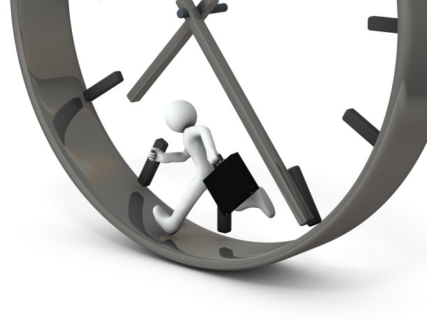 一个因时间而不停奔跑的角色。白色背景。3 d渲染。图片下载