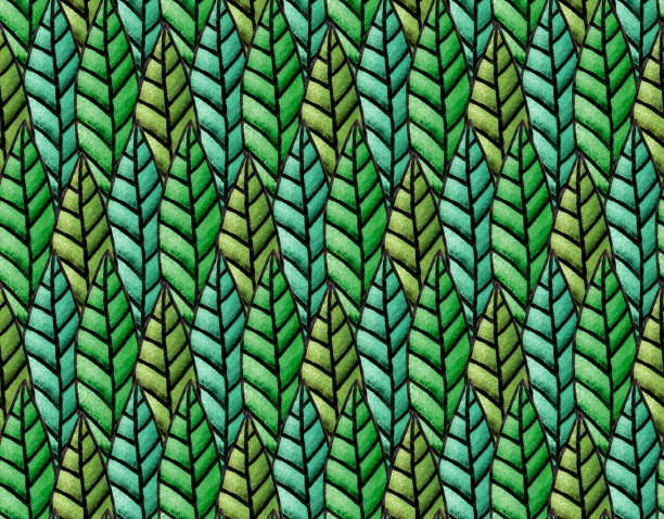 无缝手绘水彩叶图案图片下载