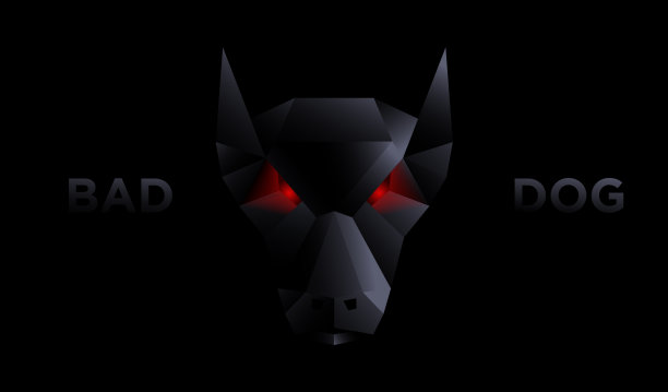 多边形折纸风格的吓人的狗与黑色的背景。图片下载