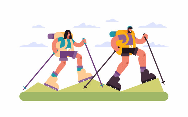 男人和女人一起走在山上图片下载