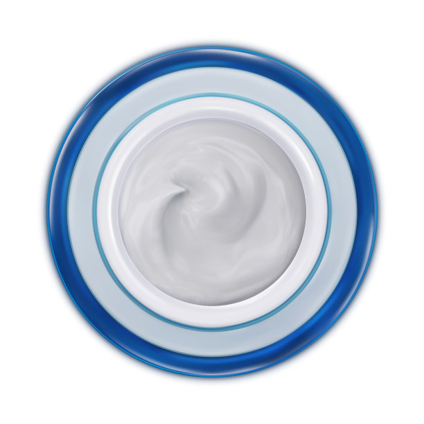 俯视图的化妆品白色霜在一个打开的蓝色罐子。女人的化妆品。矢量3d现实插图。图片下载