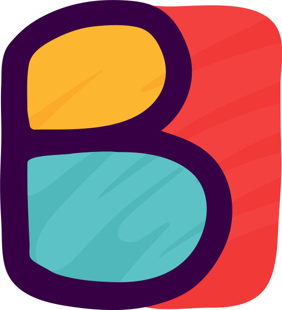 B字母标志在儿童纸贴花风格图片下载