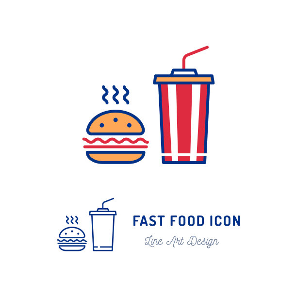 快餐图标汉堡和一杯鸡尾酒图片下载