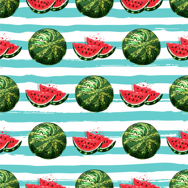 西瓜无缝图案手绘图片下载