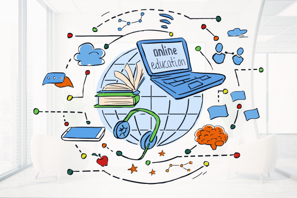 明亮的在线教育素描在模糊的房间里图片下载