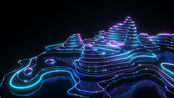 摘要城市霓虹景观概念设计三维渲染，创新技术和数据创意插画图片下载