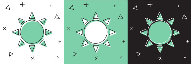 设置太阳图标孤立在白色和绿色黑色图片下载