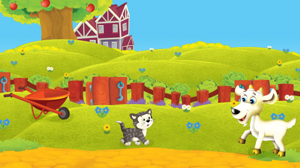 卡通场景与农场动物在农场有乐趣-插图图片下载