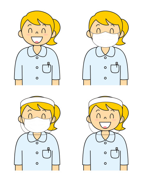 年轻女子在白色面罩面罩设置插图图片下载