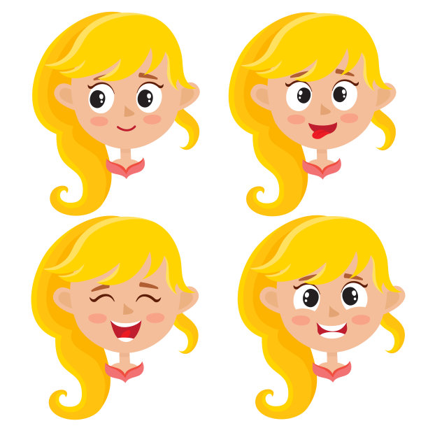 一套金发女孩开心的表情孤立在白色图片下载
