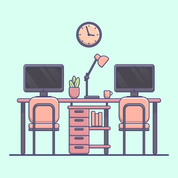 家用室内用工作台、电脑、台灯矢量平面插图。图片下载