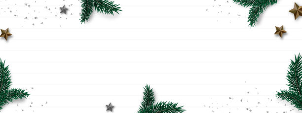 圣诞框架装饰冷杉树，星星，五彩纸屑，孤立的白色木制背景。复制图形的空间。圣诞假期。前视图。平的。矢量插图。图片下载