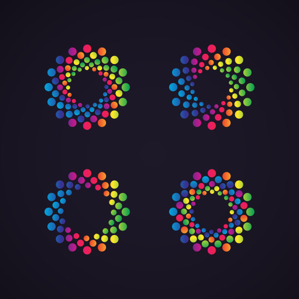 半色调虚线矢量框架，圆点图案在圆形。抽象彩虹边界隔离在黑色背景。时尚的设计元素为圆形的节日横幅或标志图片下载