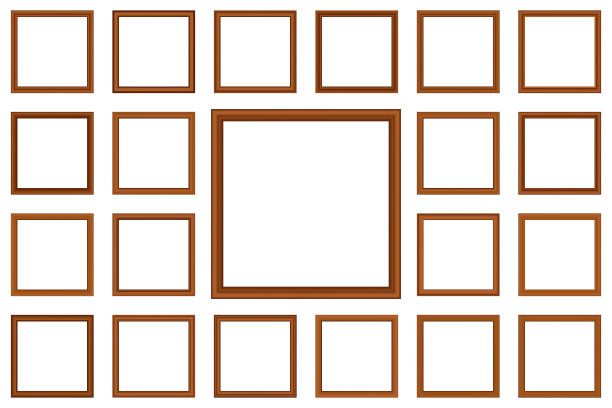 大套的方形复古金框架为您的设计。复古封面。文本。古色古香的漂亮矩形框架。模板向量插图。图片下载