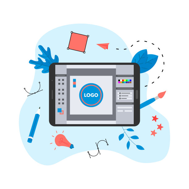 平面矢量图形设计概念与设计师与一个开放的设计应用程序与创意项目图片下载