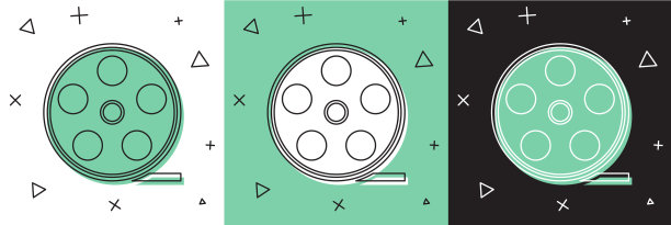 将胶片卷轴图标隔离在白色和绿色上图片下载