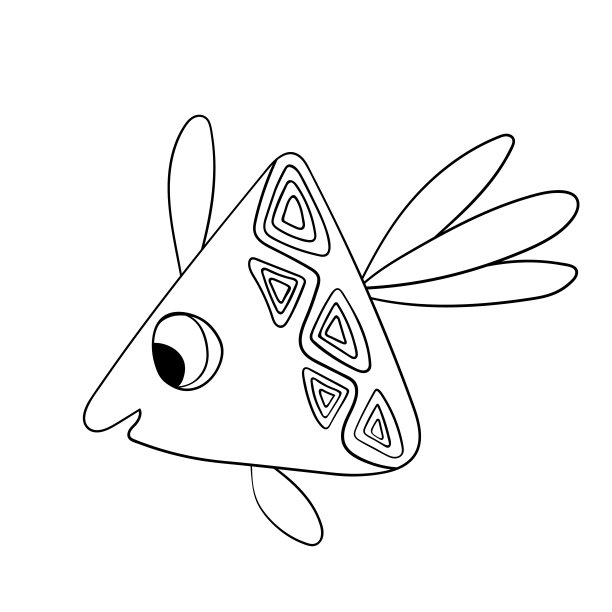 卡通可爱的鱼。手绘彩色图片的轮廓。孤立的项目。适合儿童着色和印花。可爱的卡通人物，幼儿园。股票矢量插图。图片下载