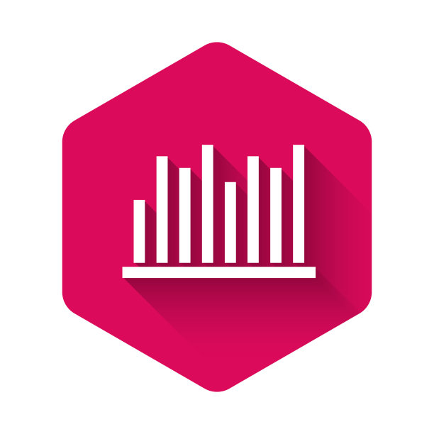 白色饼图信息图图标孤立与长阴影。图图表的迹象。粉红色的六角按钮。矢量图图片下载