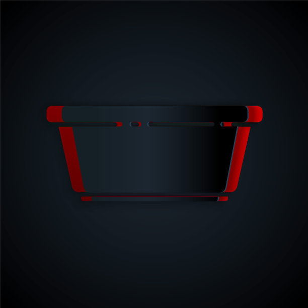 剪纸塑料盆图标孤立在黑色背景。碗水。洗衣服，清洁设备。纸艺术风格。矢量图图片下载