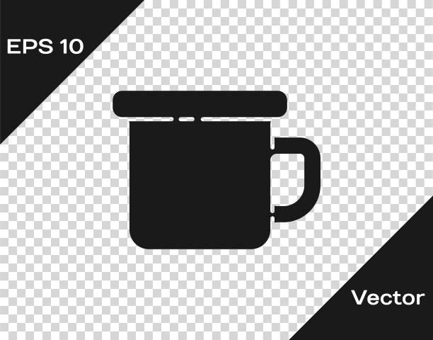 黑色露营金属杯图标孤立在透明的背景。矢量图图片下载