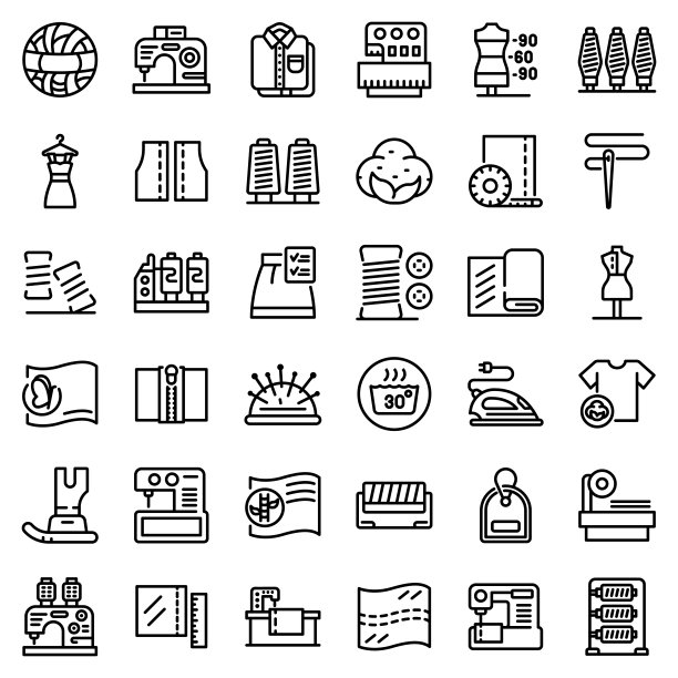 纺织品生产图标集，轮廓样式图片下载