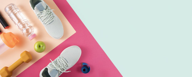 采购产品运动设备和配件鞋哑铃在多色的背景图片下载