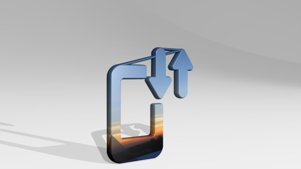 手机动作数据传输从一个角度投射阴影。一个用金属材料制作的厚雕塑的3D渲染。移动和业务图片下载