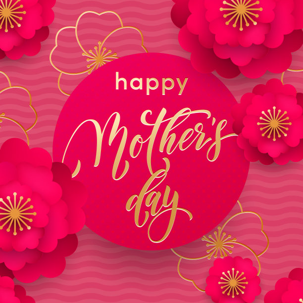 母亲节红色的花朵在金色闪闪的图案图片下载