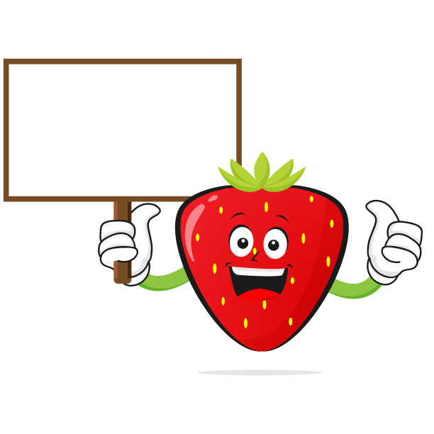 草莓字符在一个白色的背景矢量上持有一个白板图片下载