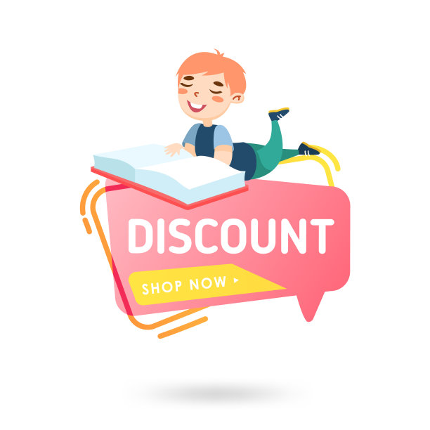 学校折扣横幅，学习用品销售，促销海报与可爱的卡通男孩学生读物促销优惠图片下载