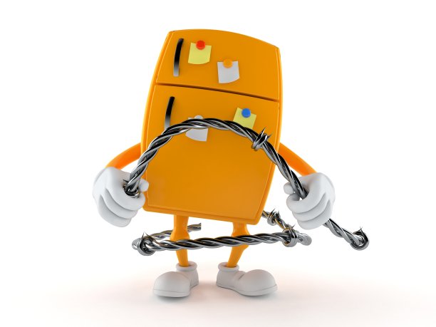 冰箱人物持有带刺铁丝网图片下载