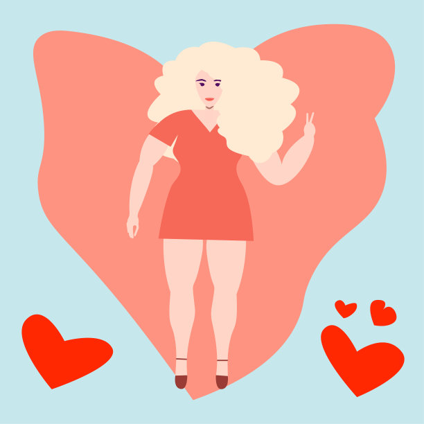 身体积极的。加上大小女人。爱你的身体。平面向量插图。图片下载