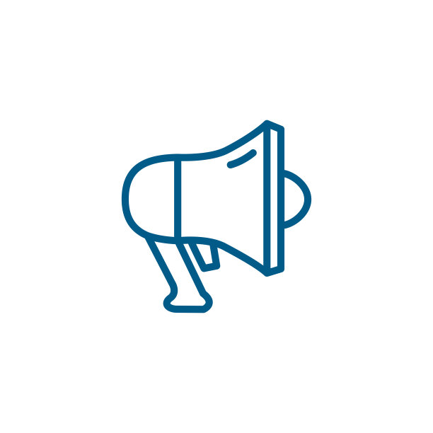 白色背景上的扩音器线蓝色图标。蓝色平面风格矢量插图图片下载