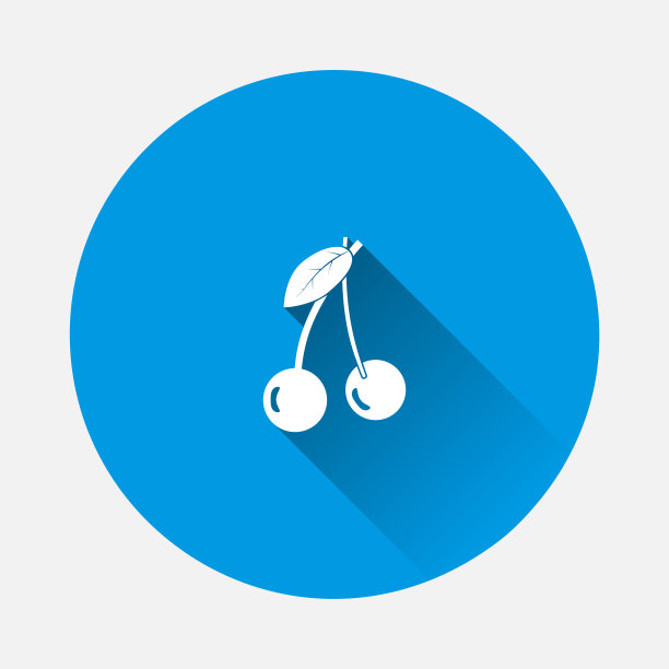 樱桃向量图标上的蓝色背景。平面图像与长阴影。图片下载