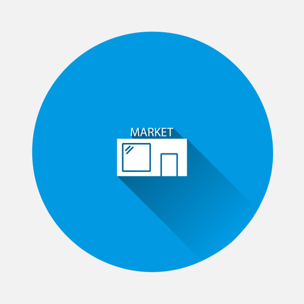 向量图标建造车间。商店图标上的蓝色背景。平面图像与长阴影。图片下载