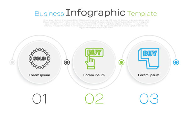 设置生产线销售标签，购买按钮和购买按钮。业务信息模板。向量图片下载