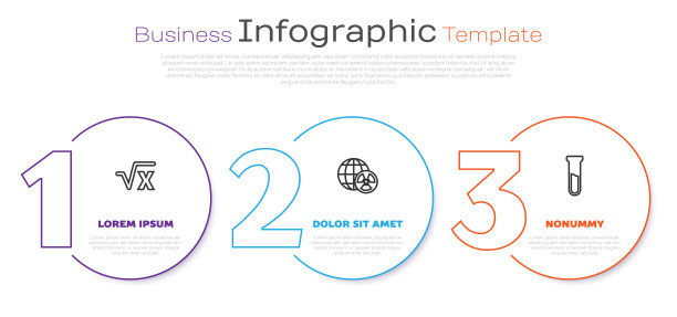 设置直线x字形的平方根，行星地球和辐射和试管烧瓶。业务信息模板。向量图片下载