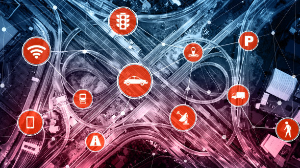 未来道路上汽车交通的智能交通技术概念图片下载