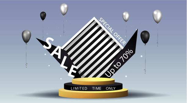 金属金色舞台与气球，圆形平台和现实框架最小背景，3d场景的产品演示或模型。图片下载