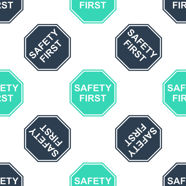 绿色安全第一八角形图标隔离无缝模式上的白色背景。向量图片下载