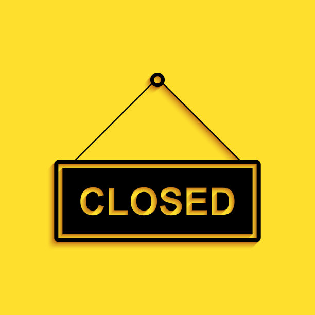 带有“Closed door”文字的黑色悬挂标志图标图片下载