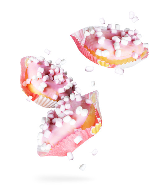 在白色背景下，甜甜圈冻结在空中图片下载