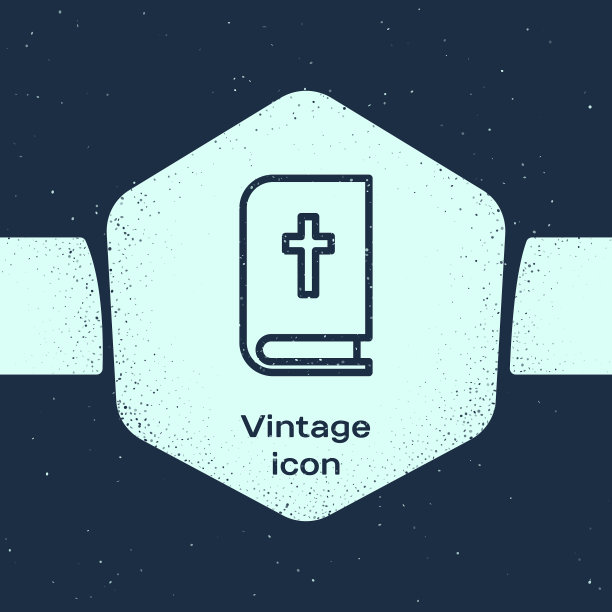 Grunge线神圣的圣经书图标孤立在蓝色图片下载