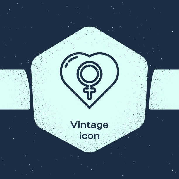 Grunge线女性性别在心图标孤立图片下载